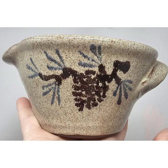 Vintage Old Time Pottery Gravy Mixing Bowl 1997 Stoneware 7" Pinecone USA Rustic - Picture 3 of 10
